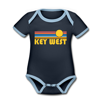 Key West, Florida Baby Bodysuit - Organic Retro Sun Key West Baby Bodysuit - navy/sky