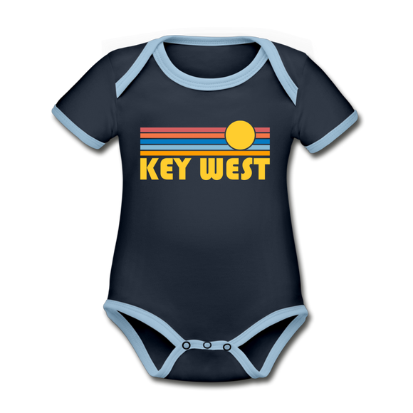 Key West, Florida Baby Bodysuit - Organic Retro Sun Key West Baby Bodysuit - navy/sky