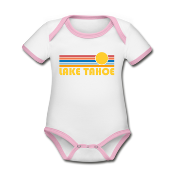 Lake Tahoe, California Baby Bodysuit - Organic Retro Sun Lake Tahoe Baby Bodysuit - white/pink