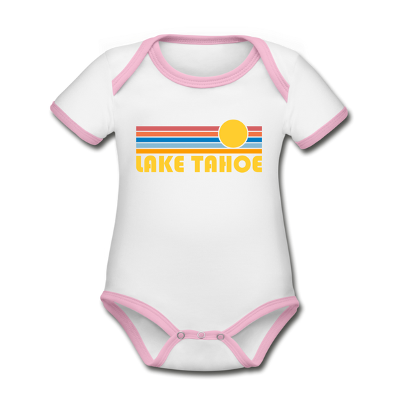 Lake Tahoe, California Baby Bodysuit - Organic Retro Sun Lake Tahoe Baby Bodysuit - white/pink