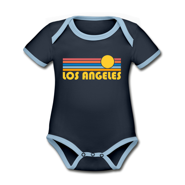 Los Angeles, California Baby Bodysuit - Organic Retro Sun Los Angeles Baby Bodysuit - navy/sky