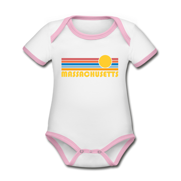 Massachusetts Baby Bodysuit - Organic Retro Sun Massachusetts Baby Bodysuit - white/pink