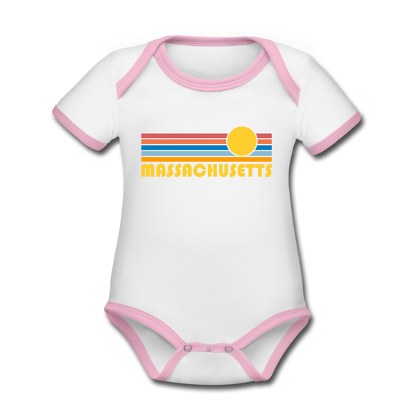 Massachusetts Baby Bodysuit - Organic Retro Sun Massachusetts Baby Bodysuit - white/pink
