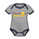 Massachusetts Baby Bodysuit - Organic Retro Sun Massachusetts Baby Bodysuit - heather gray/navy