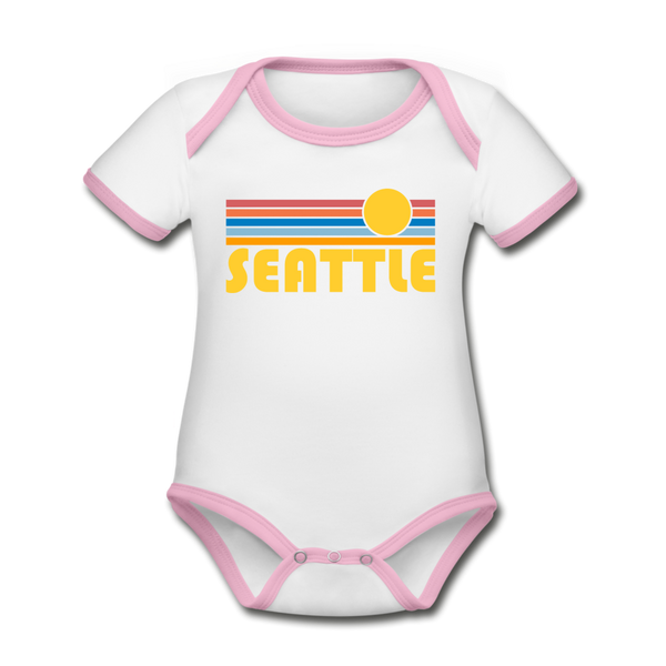 Seattle, Washington Baby Bodysuit - Organic Retro Sun Seattle Baby Bodysuit - white/pink