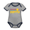 Seattle, Washington Baby Bodysuit - Organic Retro Sun Seattle Baby Bodysuit - heather gray/navy