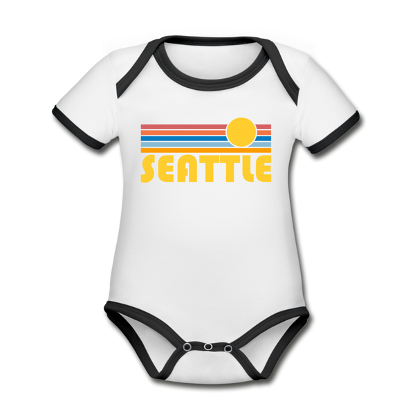 Seattle, Washington Baby Bodysuit - Organic Retro Sun Seattle Baby Bodysuit - white/black