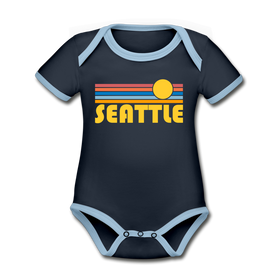 Seattle, Washington Baby Bodysuit - Organic Retro Sun Seattle Baby Bodysuit
