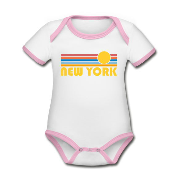 New York, New York Baby Bodysuit - Organic Retro Sun New York Baby Bodysuit - white/pink