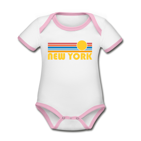New York, New York Baby Bodysuit - Organic Retro Sun New York Baby Bodysuit - white/pink