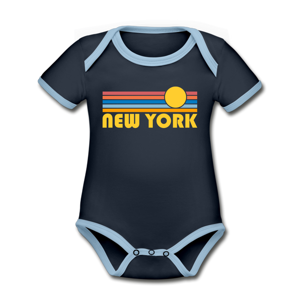 New York, New York Baby Bodysuit - Organic Retro Sun New York Baby Bodysuit - navy/sky