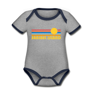 Sanibel Island, Florida Baby Bodysuit - Organic Retro Sun Sanibel Island Baby Bodysuit - heather gray/navy