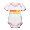 Portland, Oregon Baby Bodysuit - Organic Retro Sun Portland Baby Bodysuit - white/pink