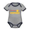 Portland, Oregon Baby Bodysuit - Organic Retro Sun Portland Baby Bodysuit - heather gray/navy