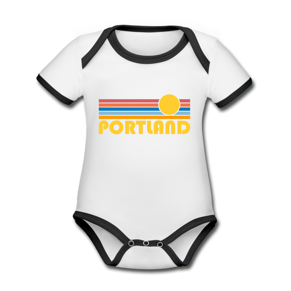 Portland, Oregon Baby Bodysuit - Organic Retro Sun Portland Baby Bodysuit - white/black
