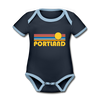 Portland, Oregon Baby Bodysuit - Organic Retro Sun Portland Baby Bodysuit - navy/sky