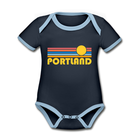 Portland, Oregon Baby Bodysuit - Organic Retro Sun Portland Baby Bodysuit