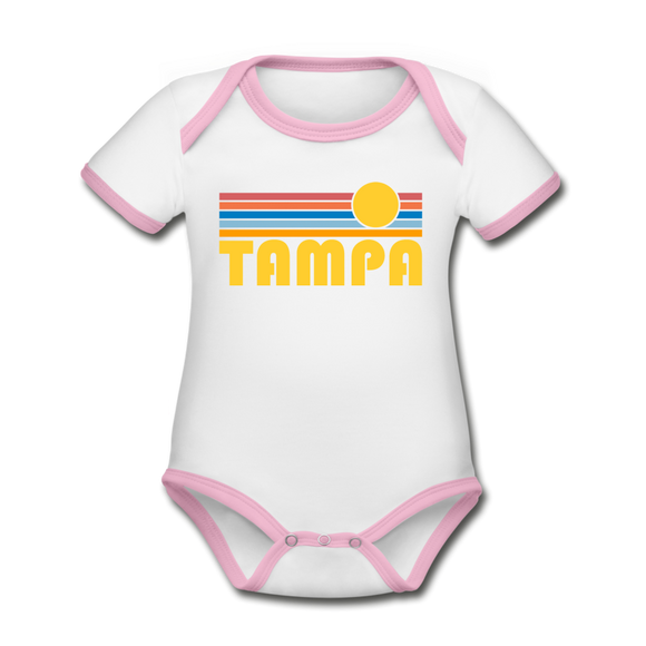 Tampa, Florida Baby Bodysuit - Organic Retro Sun Tampa Baby Bodysuit - white/pink