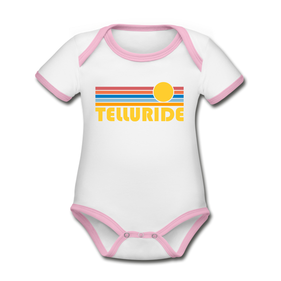 Telluride, Colorado Baby Bodysuit - Organic Retro Sun Telluride Baby Bodysuit - white/pink