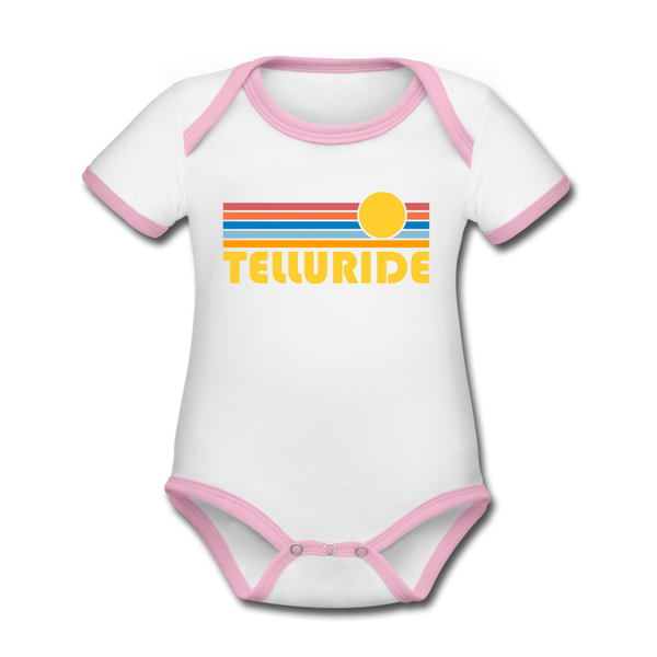 Telluride, Colorado Baby Bodysuit - Organic Retro Sun Telluride Baby Bodysuit - white/pink