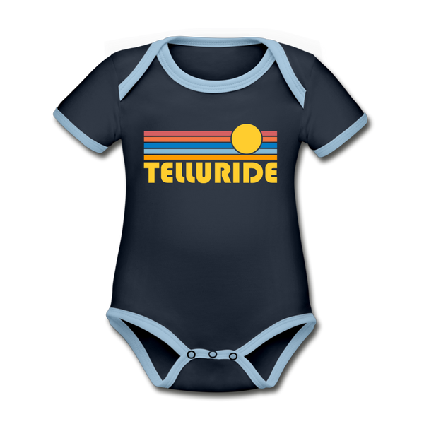 Telluride, Colorado Baby Bodysuit - Organic Retro Sun Telluride Baby Bodysuit - navy/sky
