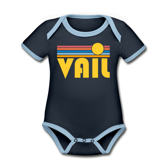 Vail, Colorado Baby Bodysuit - Organic Retro Sun Vail Baby Bodysuit - navy/sky