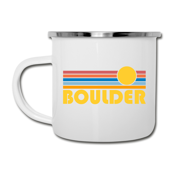 Boulder, Colorado Camp Mug - Retro Sun Boulder Mug - white