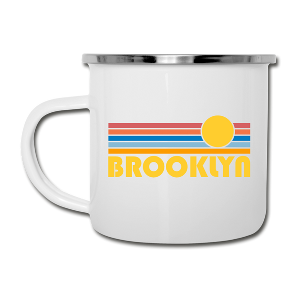 Brooklyn, New York Camp Mug - Retro Sun Brooklyn Mug - white
