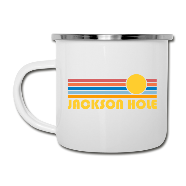 Jackson Hole, Wyoming Camp Mug - Retro Sun Jackson Hole Mug - white