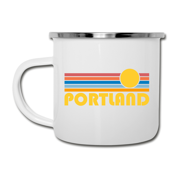 Portland, Oregon Camp Mug - Retro Sun Portland Mug - white