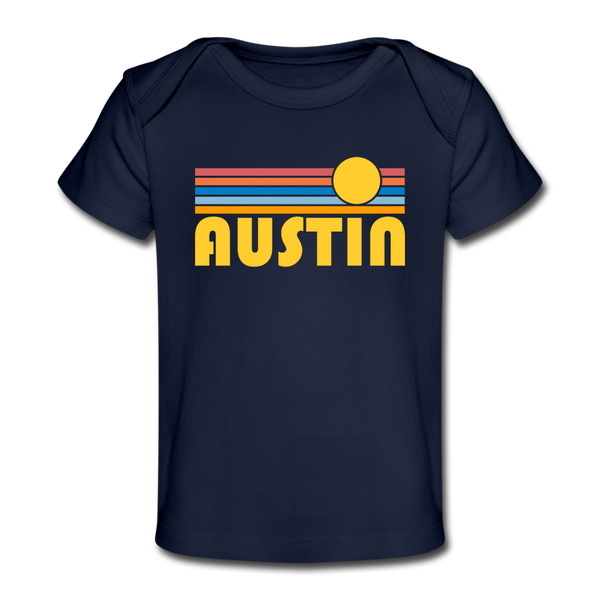 Austin, Texas Baby T-Shirt - Organic Retro Sun Austin Infant T-Shirt - dark navy