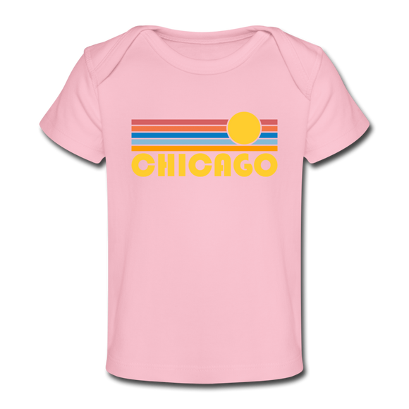 Chicago, Illinois Baby T-Shirt - Organic Retro Sun Chicago Infant T-Shirt - light pink