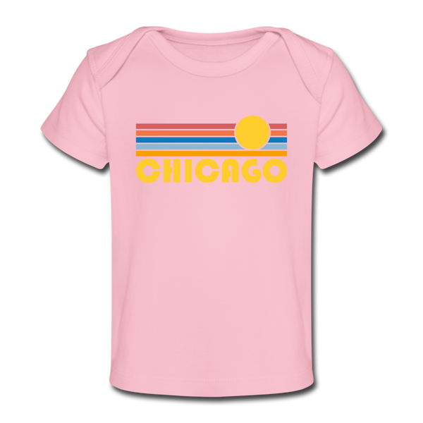 Chicago, Illinois Baby T-Shirt - Organic Retro Sun Chicago Infant T-Shirt - light pink