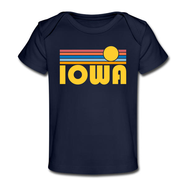 Iowa Baby T-Shirt - Organic Retro Sun Iowa Infant T-Shirt - dark navy