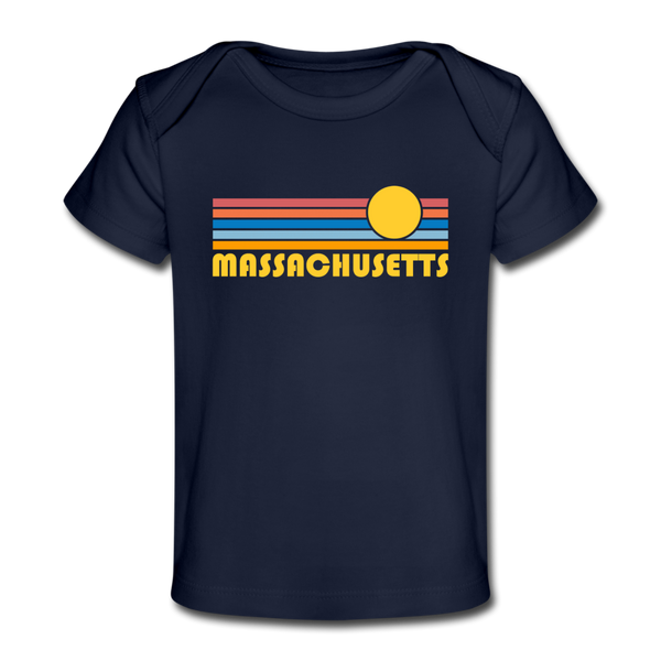 Massachusetts Baby T-Shirt - Organic Retro Sun Massachusetts Infant T-Shirt - dark navy