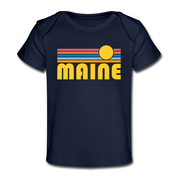 Maine Baby T-Shirt - Organic Retro Sun Maine Infant T-Shirt - dark navy
