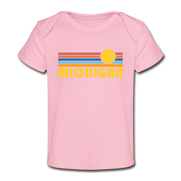 Michigan Baby T-Shirt - Organic Retro Sun Michigan Infant T-Shirt - light pink