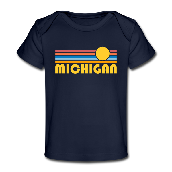 Michigan Baby T-Shirt - Organic Retro Sun Michigan Infant T-Shirt - dark navy