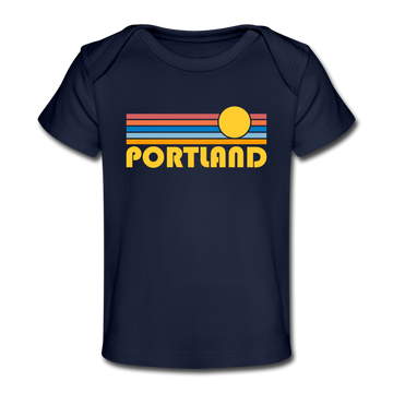 Portland, Oregon Baby T-Shirt - Organic Retro Sun Portland Infant T-Shirt - dark navy