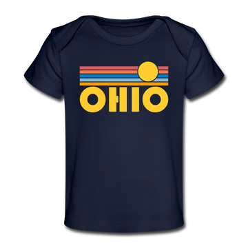 Ohio Baby T-Shirt - Organic Retro Sun Ohio Infant T-Shirt - dark navy