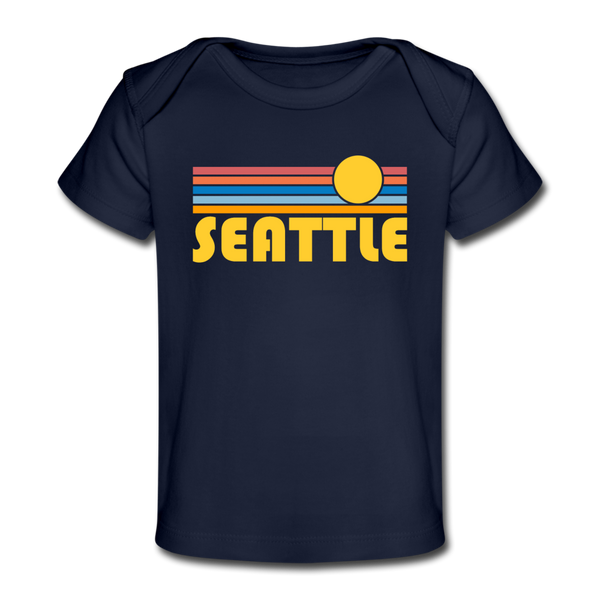 Seattle, Washington Baby T-Shirt - Organic Retro Sun Seattle Infant T-Shirt - dark navy