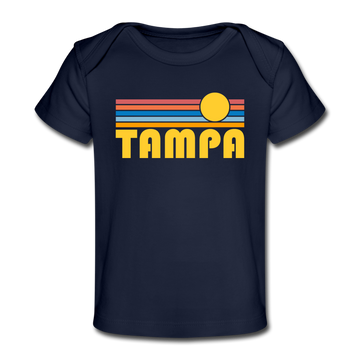 Tampa, Florida Baby T-Shirt - Organic Retro Sun Tampa Infant T-Shirt - dark navy