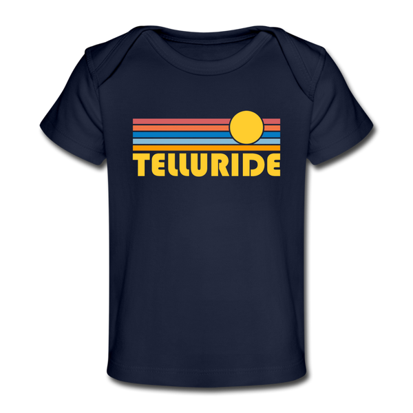 Telluride, Colorado Baby T-Shirt - Organic Retro Sun Telluride Infant T-Shirt - dark navy