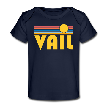 Vail, Colorado Baby T-Shirt - Organic Retro Sun Vail Infant T-Shirt - dark navy
