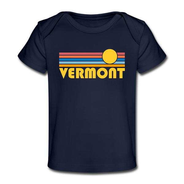 Vermont Baby T-Shirt - Organic Retro Sun Vermont Infant T-Shirt - dark navy