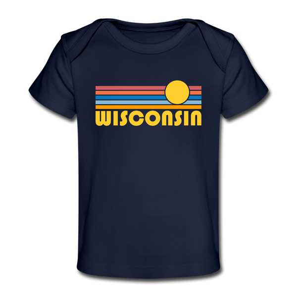 Wisconsin Baby T-Shirt - Organic Retro Sun Wisconsin Infant T-Shirt - dark navy