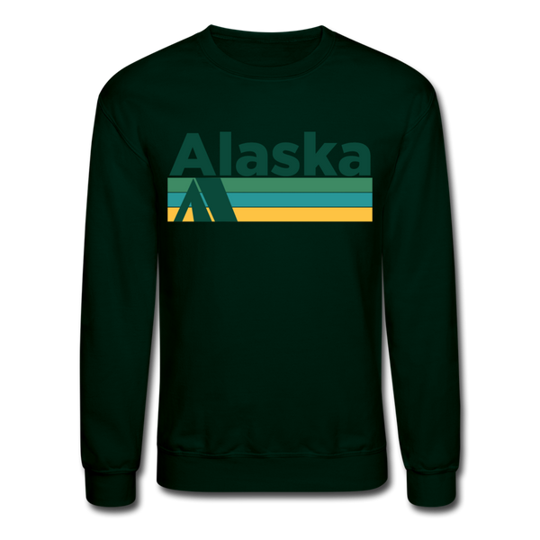 Alaska Sweatshirt - Retro Camping Alaska Crewneck Sweatshirt - forest green