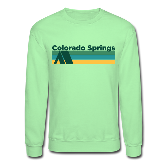 Colorado Springs, Colorado Sweatshirt - Retro Camping Colorado Springs Crewneck Sweatshirt - lime