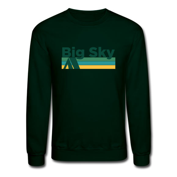 Big Sky, Montana Sweatshirt - Retro Camping Big Sky Crewneck Sweatshirt - forest green