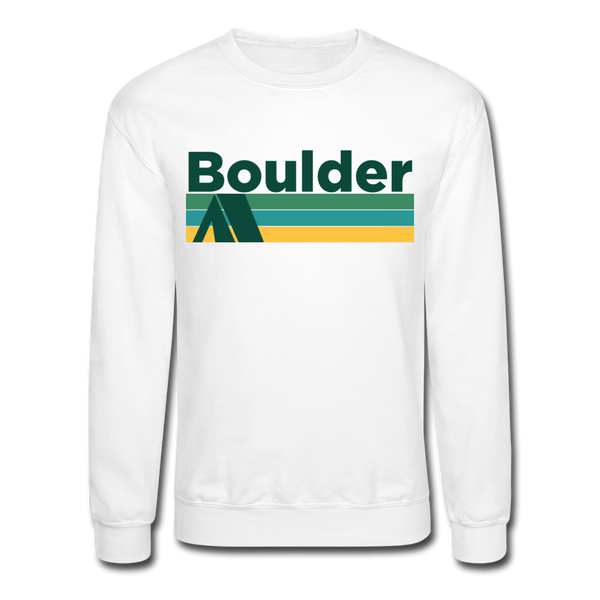 Boulder, Colorado Sweatshirt - Retro Camping Boulder Crewneck Sweatshirt - white